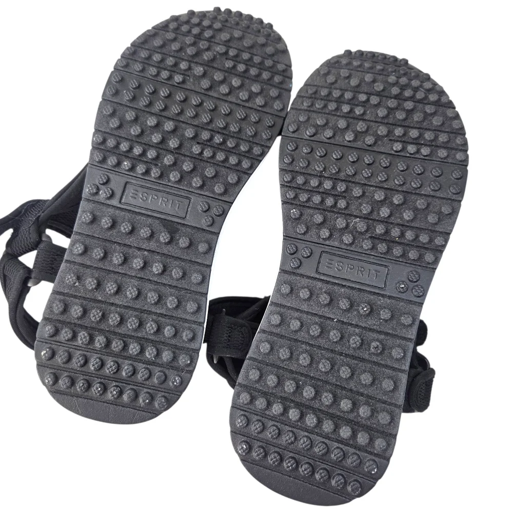 Esprit Y2K Sporty Platform Sandals Womens 9 Black White Ankle Strap Open Toe